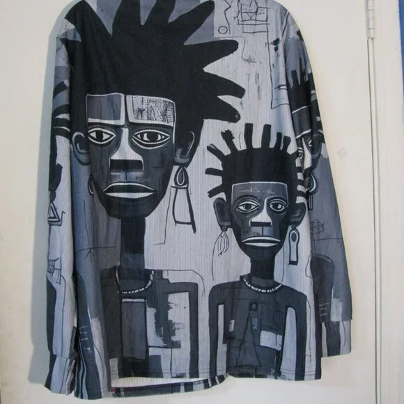 * Unbranded Blue Corduroy Button Up Shirt Medium New NWOT Ethnic Tribal Gray - Picture 5 of 5